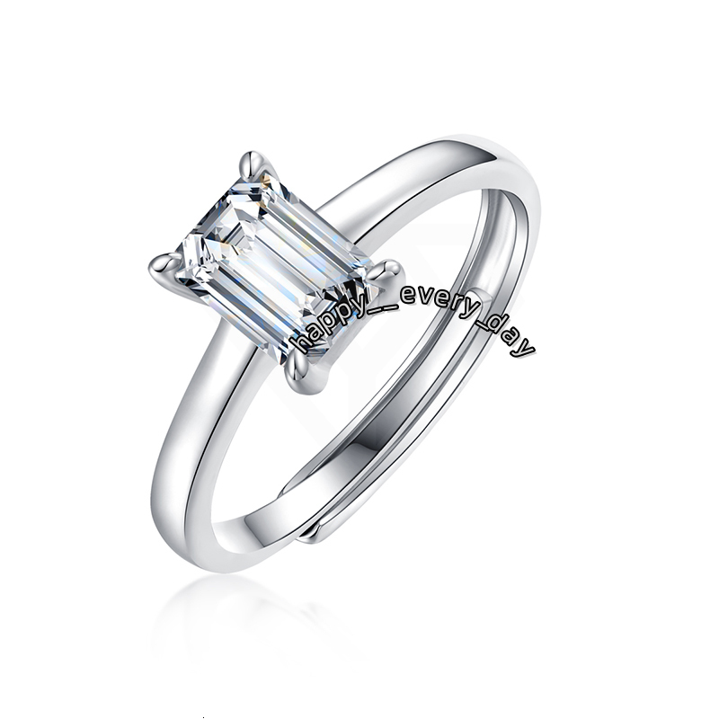 Fine Jewelry Emerald Cut Ring Rhoudium Plated Solitaire Setting Ring 925 Sterling Silver VVS Moissanite Diamond Jewelry