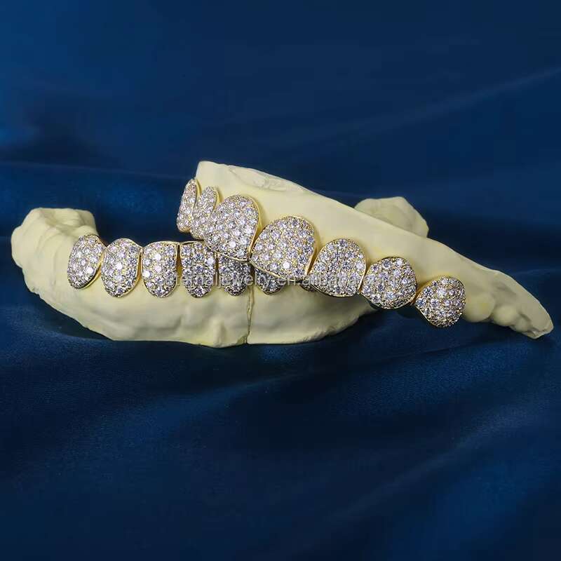 Top Bottom 4 6 8 10 S925 Silver VVS Moissanite 10K 14K 18K Solid Gold Yellow Gold Teeth Grillz