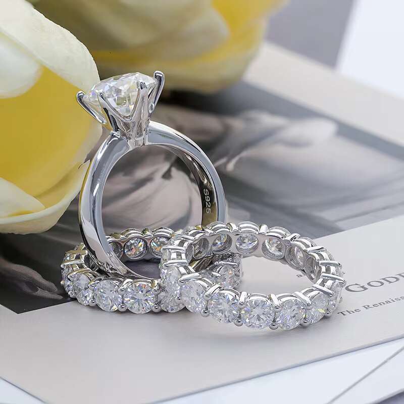 Paston Jewelry 3.5ct Round Brilliant Cut Moissanite Ring Set S925 Wedding and Engagement Rings for Women