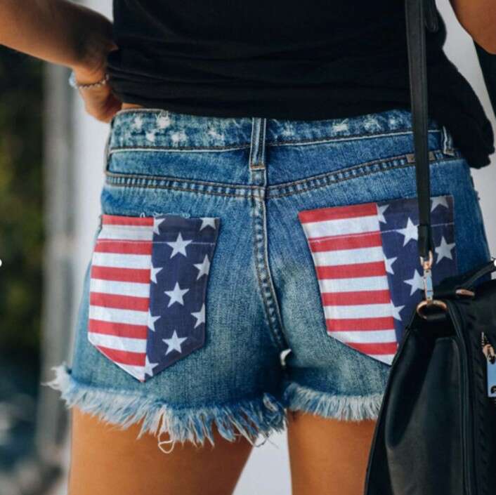 Denim Shorts Jeans Shorts Women S New American Flag Print Slim Fit Ripped Button Up Denim Shorts Ripped Short Jeans
