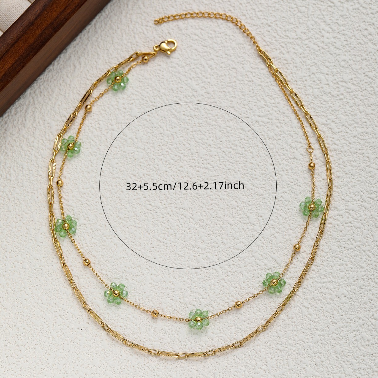 Faux Crystal Stone Woven Flower Handmade Beaded Stainless Steel Necklace Non-Fading Clavicle Chain