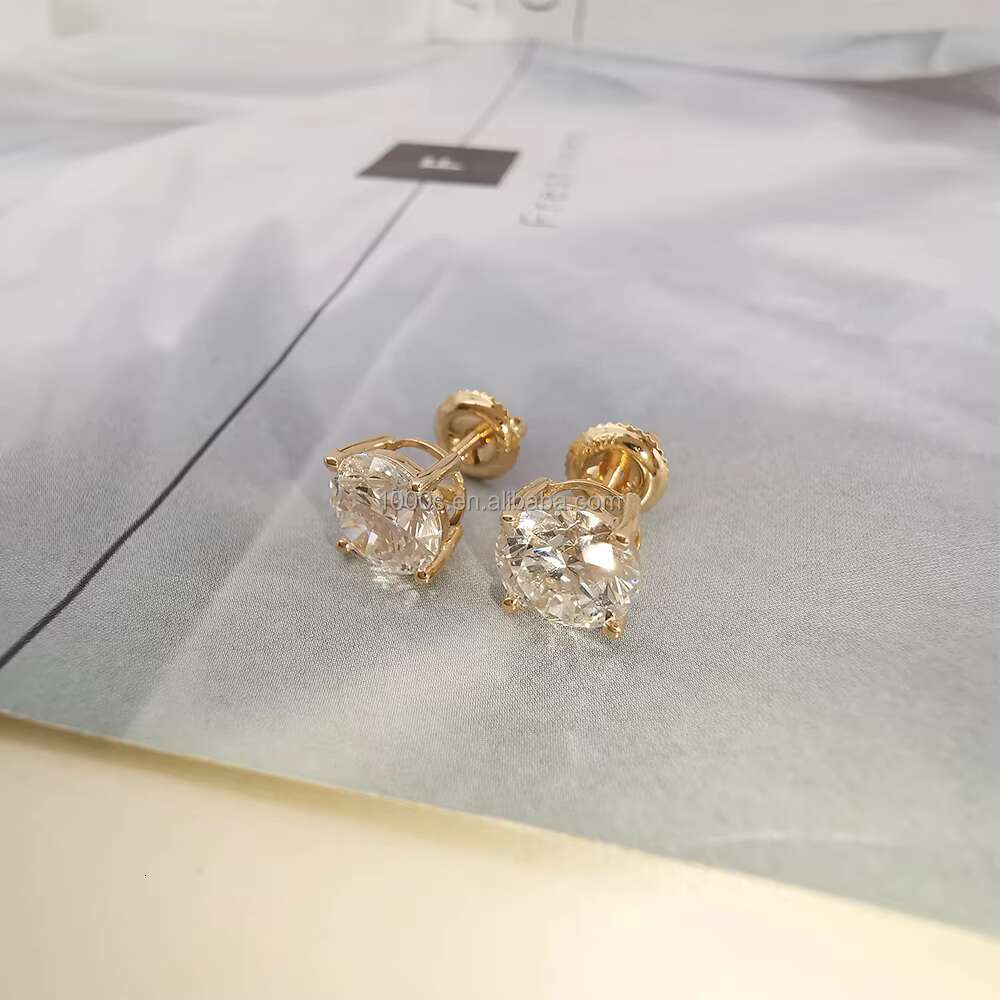 Luxury 18K Solid Yellow Gold Moissanite Stone Stud Earrings Custom Classic Cute Jewelry for Women
