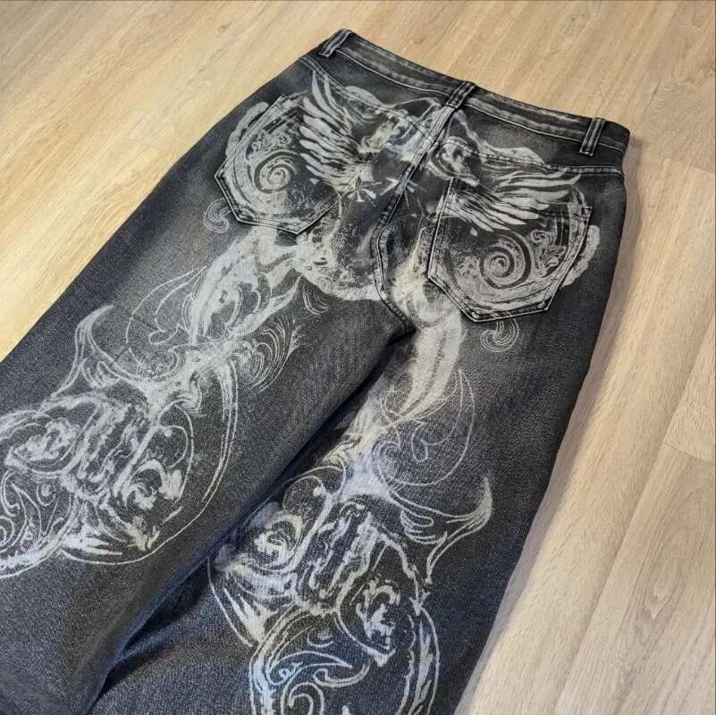Streetwear New Fashion Oversized Pattern Printing Old Baggy Jeans Women Y2k Gothic Hip Hop Popular High Waist Wide Leg Pants