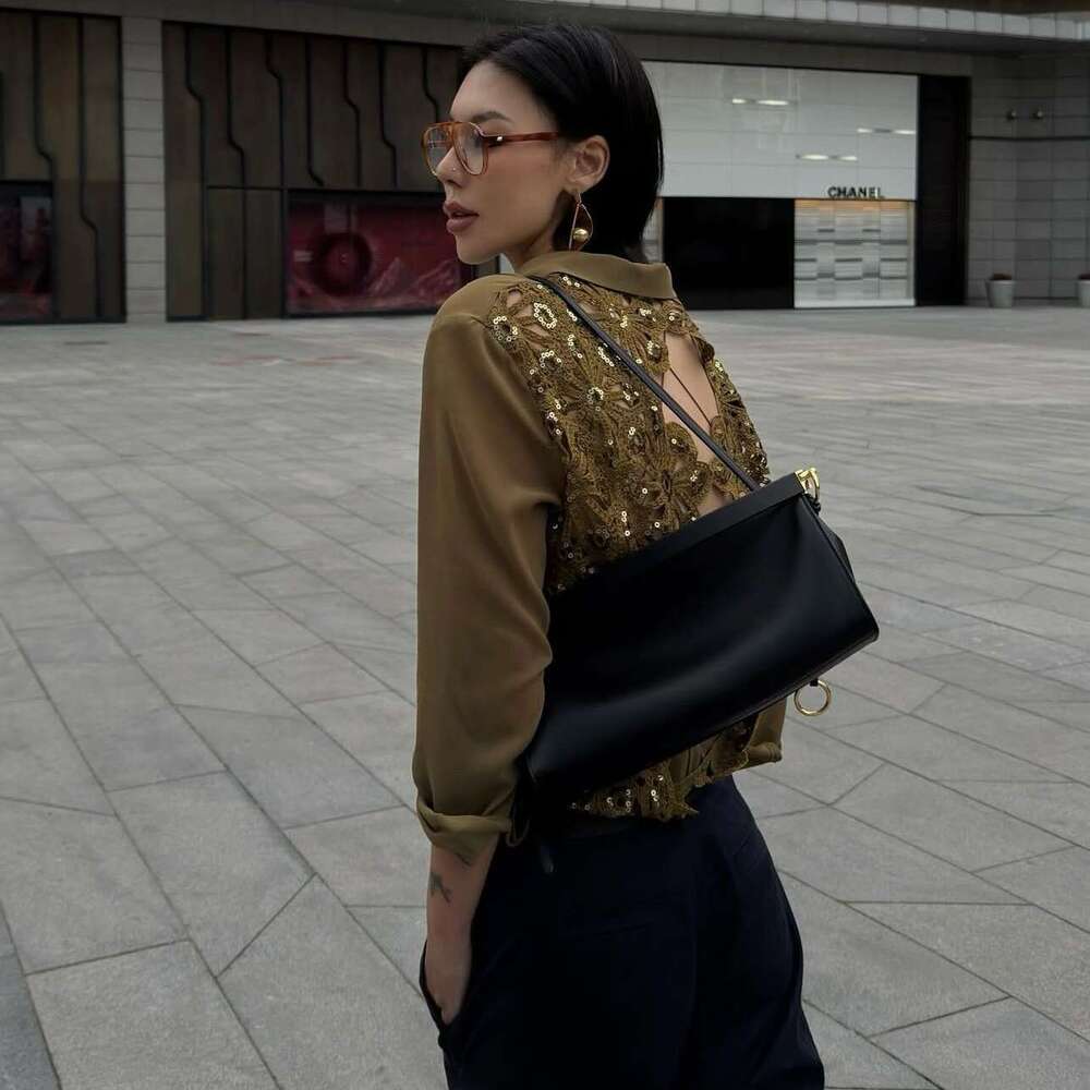 New French Style Niche Hidden Clip Minimalist Single Shoulder Underarm Genuine Leather Fashion Baguette Bag for Women