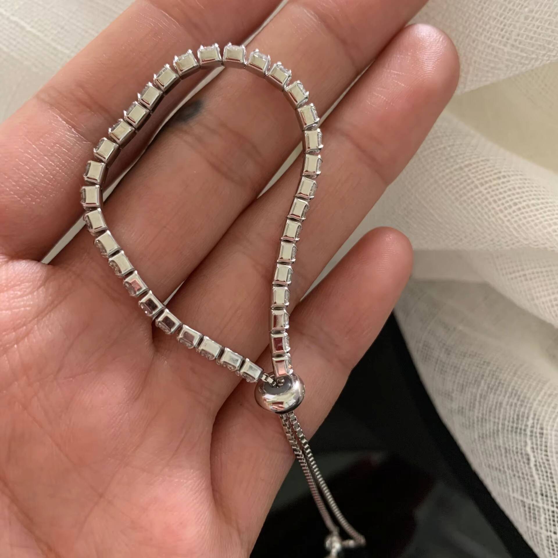 Iced Out Moissanite Tennis Sier Chain Bracelet & Bangle Women's Jewelry
