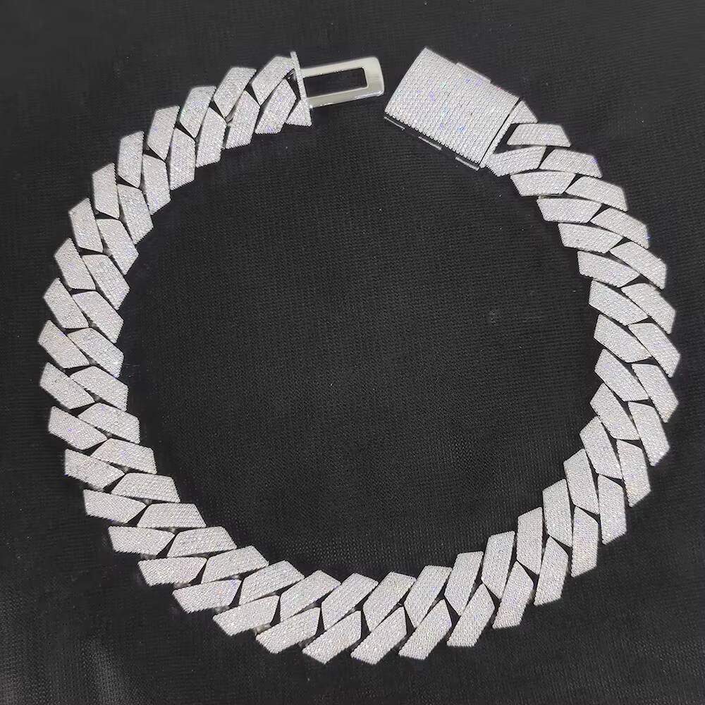 Fine Jewelry 25mm Brass Ice Fork Sier Plated 6-Row Cuban Chain Women's Hip Hop Necklace