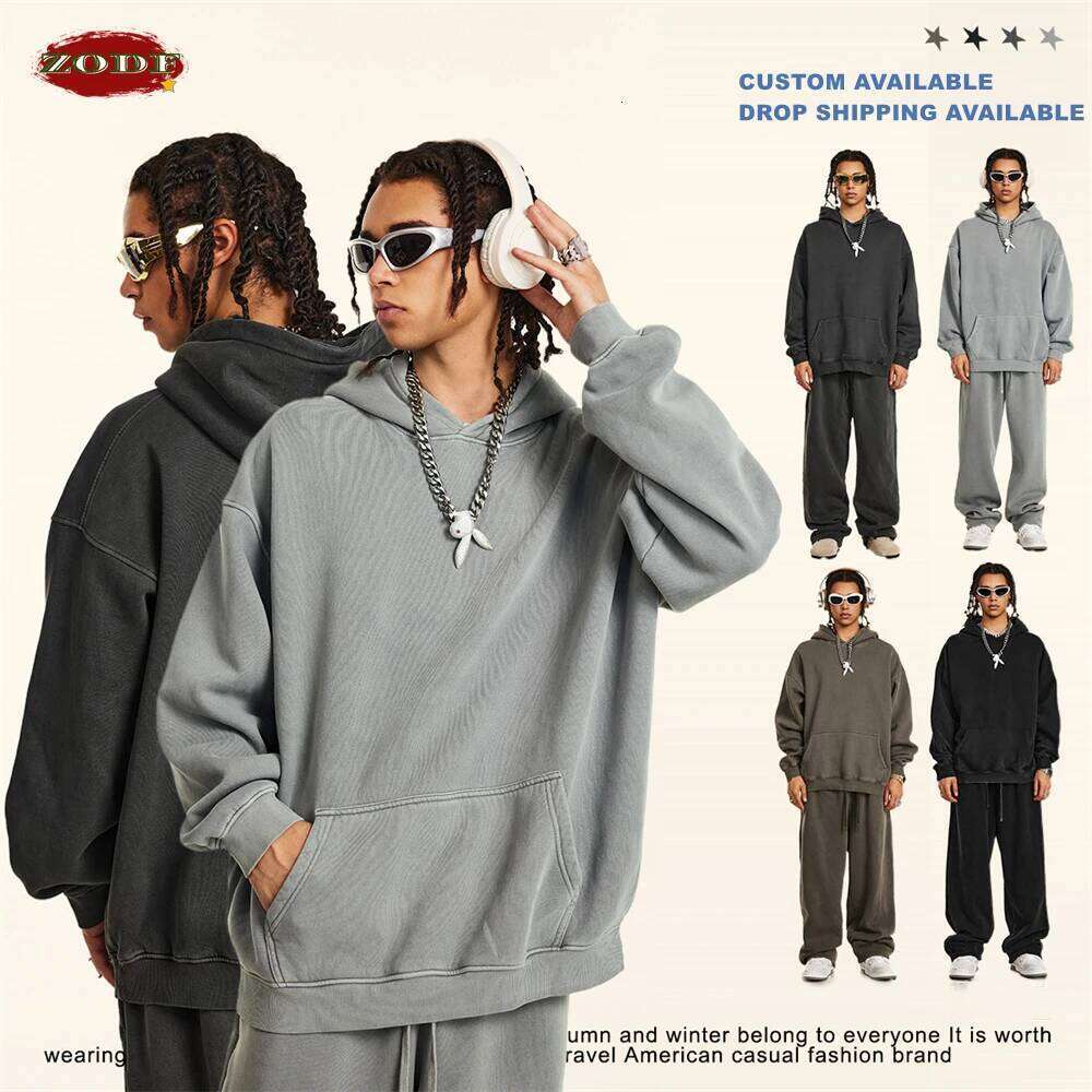 2025 ZODF 2024 Winter Men's Washed Fleece Hoodies Unisex Women Retro Loose Warm 360Gsm Hooded Pullovers Sweatshirts Hy0870 Designer