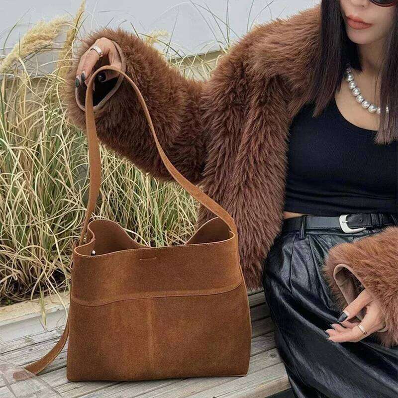 Large Capacity Suede Frosted Leather Tote Long Strap Square Commuter Shoulder Women's Bag Autumn New Fashion