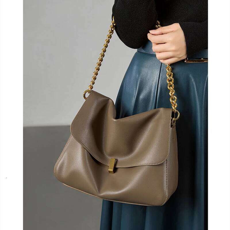 Toptrends Genuine Leather Large Chain Shoulder For Women 2025 Designer Office Messenger Bags Satchel Cow Ladies Handbags