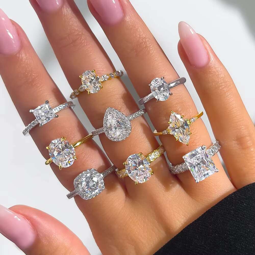 Wholesale D Color VVS1 2.0ct Radiant Cut Moissanite Jewelry Original Diamond 925 Silver Ring for Women