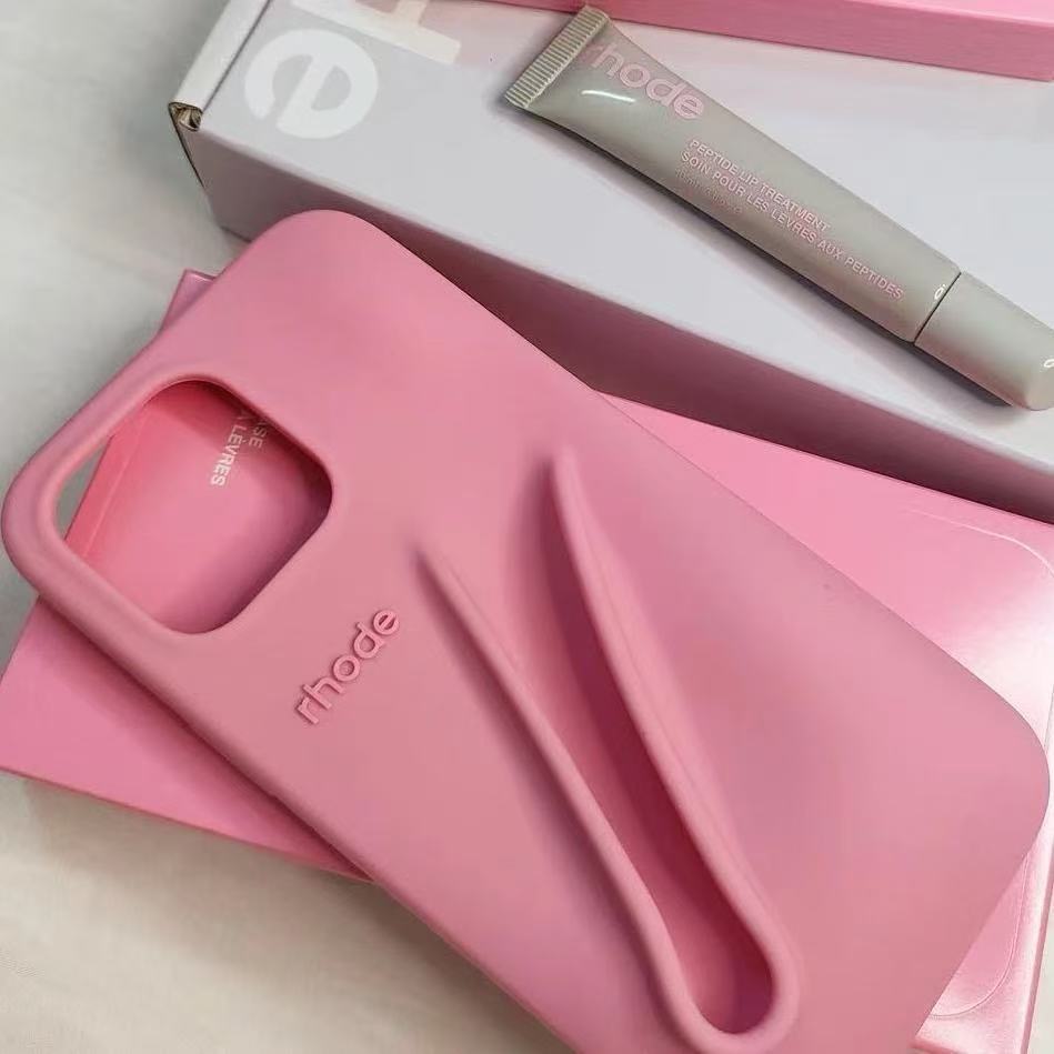 DIY NEW Rhode With Lip Gloss Phone Case For iPhone 16 12 Pro 14 13 15 Pro Max Plus Lipstick Silicone Toast Espresso Ribbon Cover