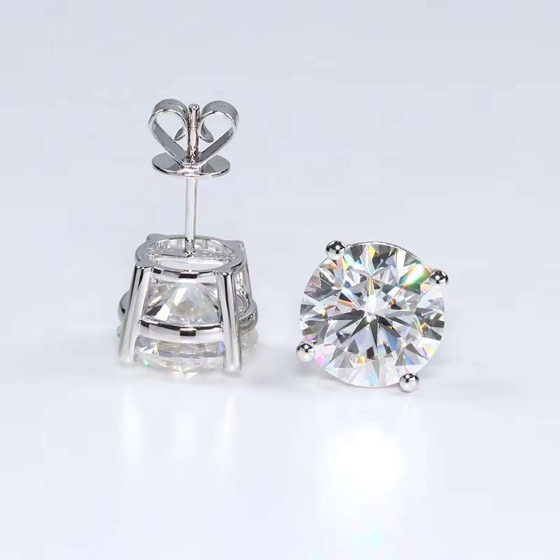 GRA Certified D VVS1 Round Brilliant Cut 4 Carats 14K 18K White Gold Moissanite Diamond Stud Earrings