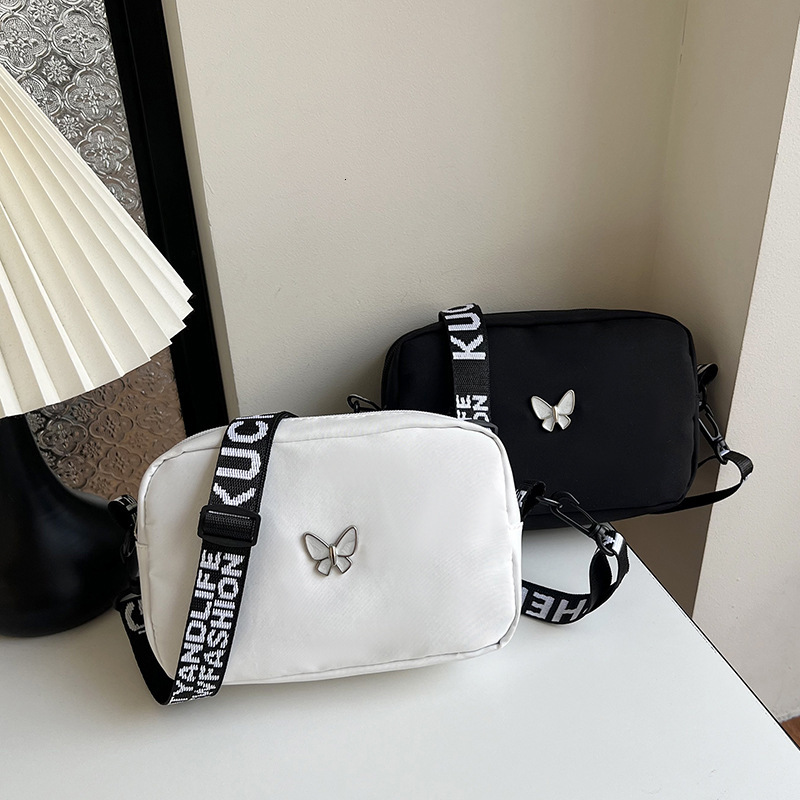 Free Shipping Designer Fashionable And Versatile Nylon Fabric Broadband Small Square Bag Ins Butterfly Women's Simple Single Shoulder Diagonal Cr
