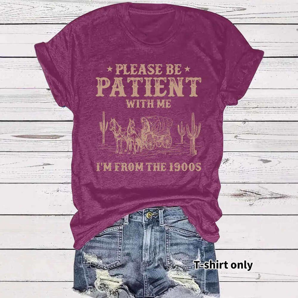 T-Shirt Summer Women's Western Cowboy Pattern Round Neck Short Sleeve Casual Fashion Customizable patterns