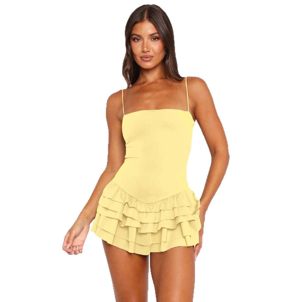 2025 New Ruffle Strap Summer Short Vacation Dress Anti-Exposure Skirt Pants Women's Clothing