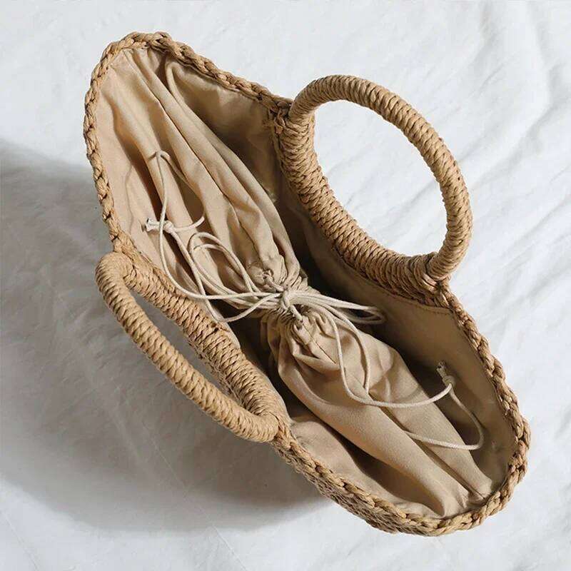 Summer Half-moon Straw For Women Handmade Portable Handbag Large Capacity Beach Basket Woven Top-handle Bag Purse Totes designer bag