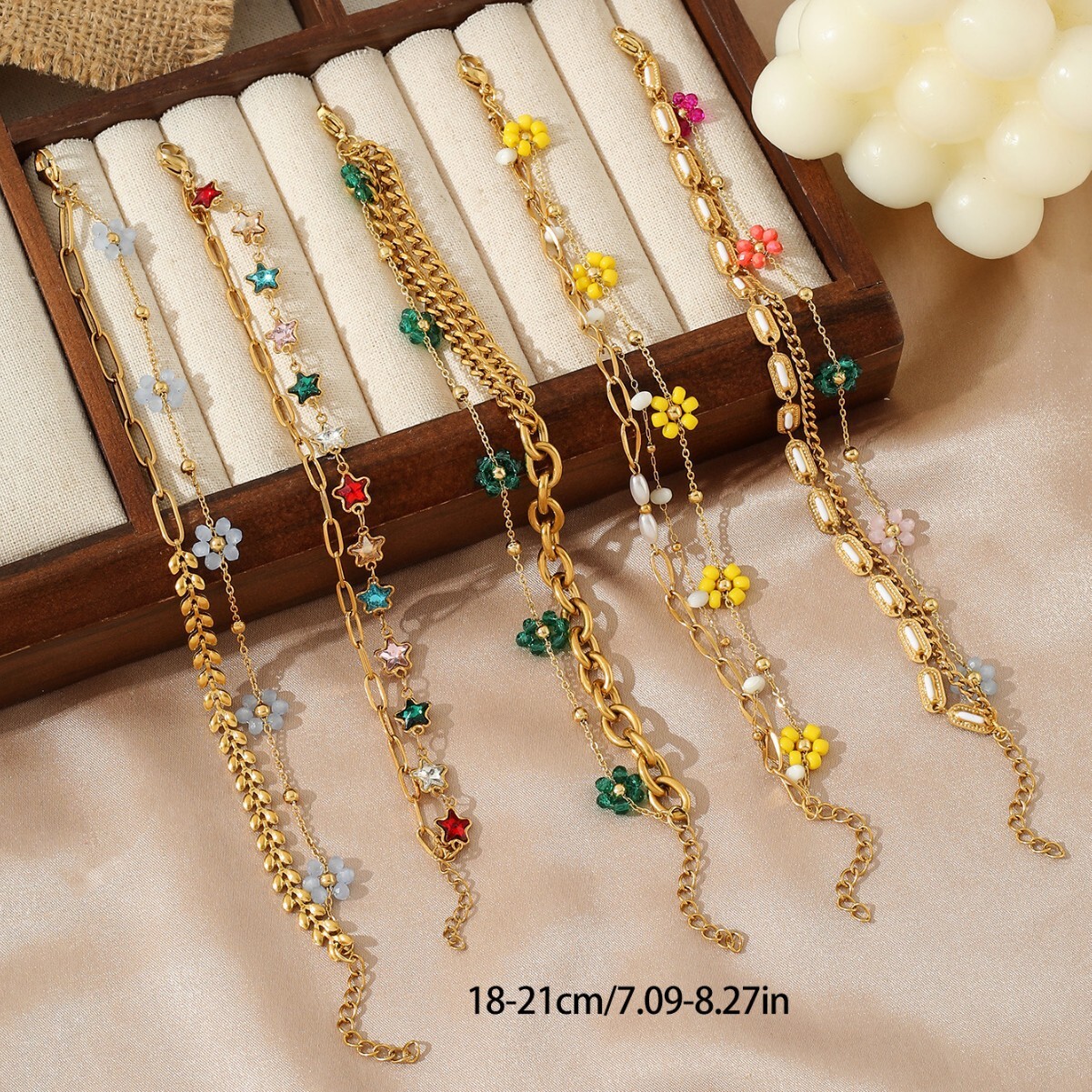 Titanium Two-Layer Stacked Colorful Crushed Stone Gold-Plated Stainless Steel Bracelet