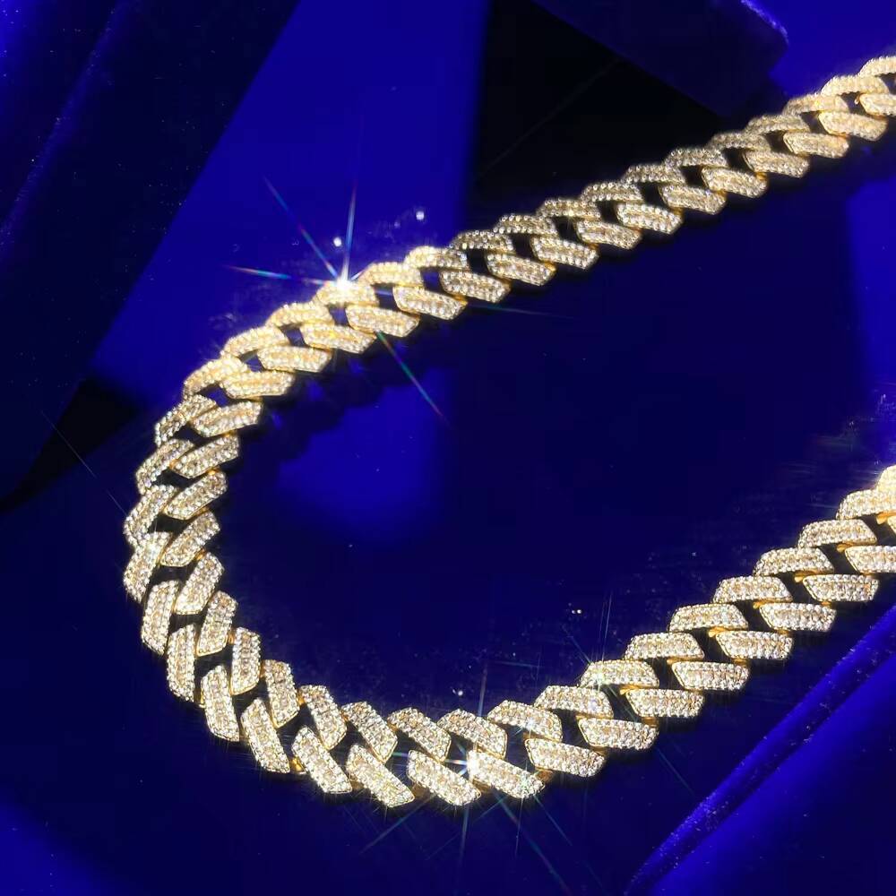 Fashionable hip-hop jewelry trendy pure sier rhodium Cuban chain men's cutting necklace