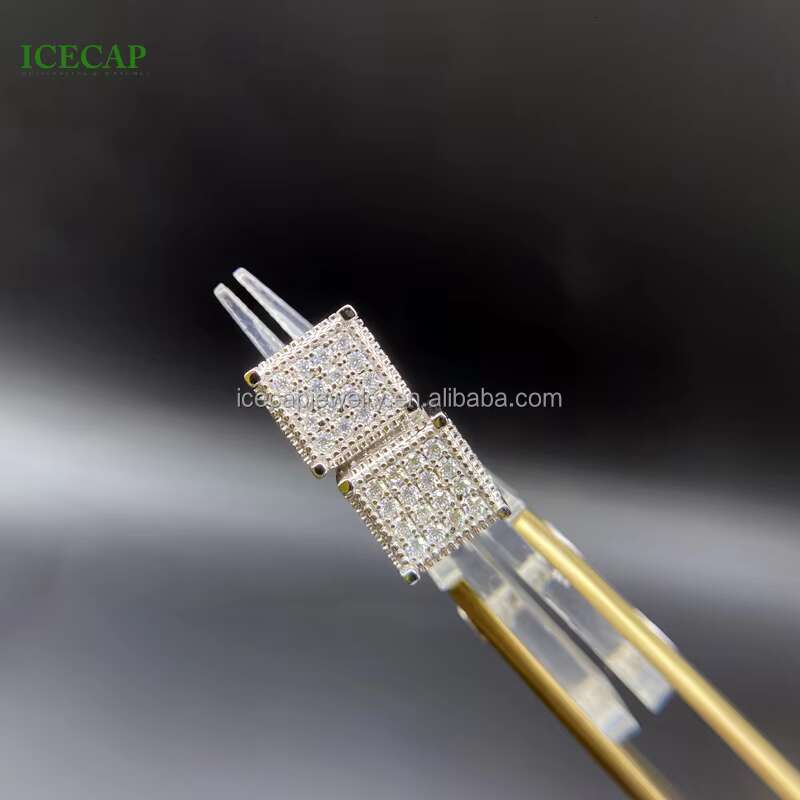Fashion Jewelry Square Diamond Stud Earrings Ice Moissanite Silver Earrings for Men Women