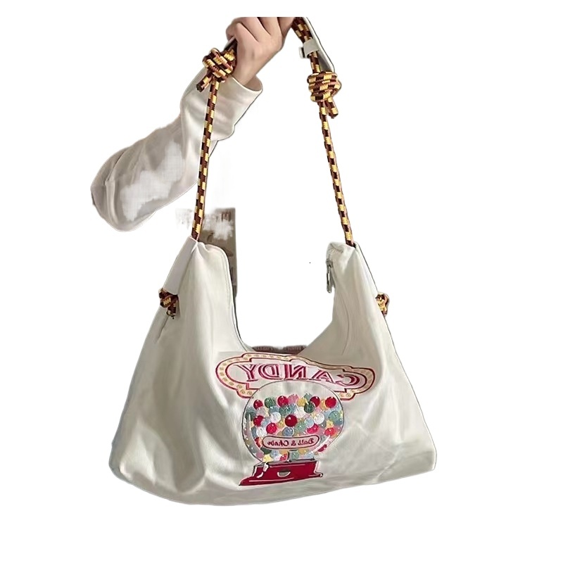 designer Japanese Style Niche Versatile Large Capacity Canvas Bag for Women Spring Summer Embroidered Tote Bag for Students Class Commuting Bag for Wo