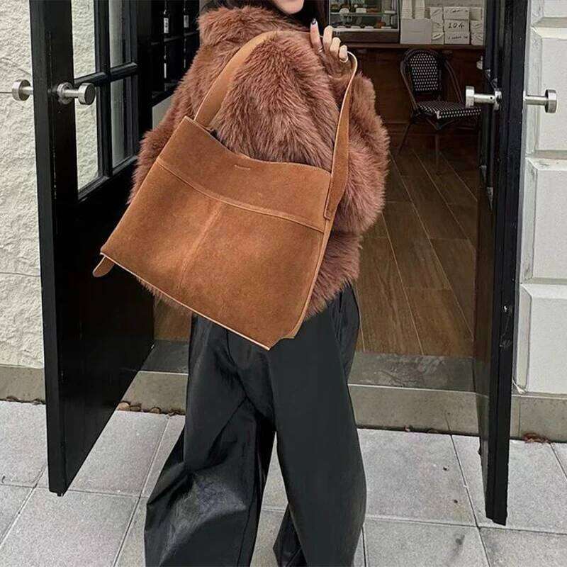 Large Capacity Suede Frosted Leather Tote Long Strap Square Commuter Shoulder Women's Bag Autumn New Fashion