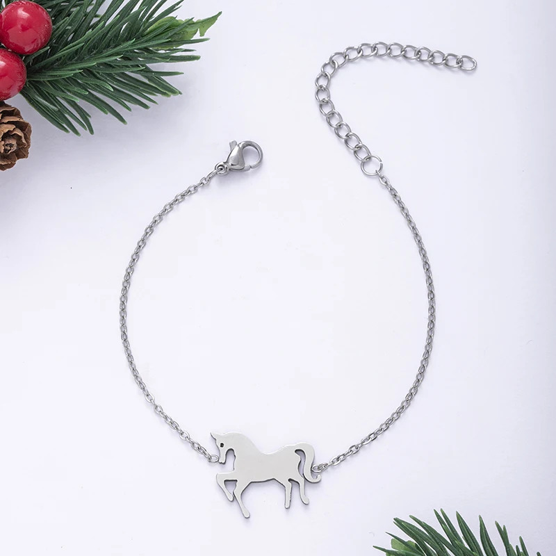 18K Gold Silver Plated Horse Bracelet Adjustable Stainless Steel Chain Bracelets For Women Girls 250528