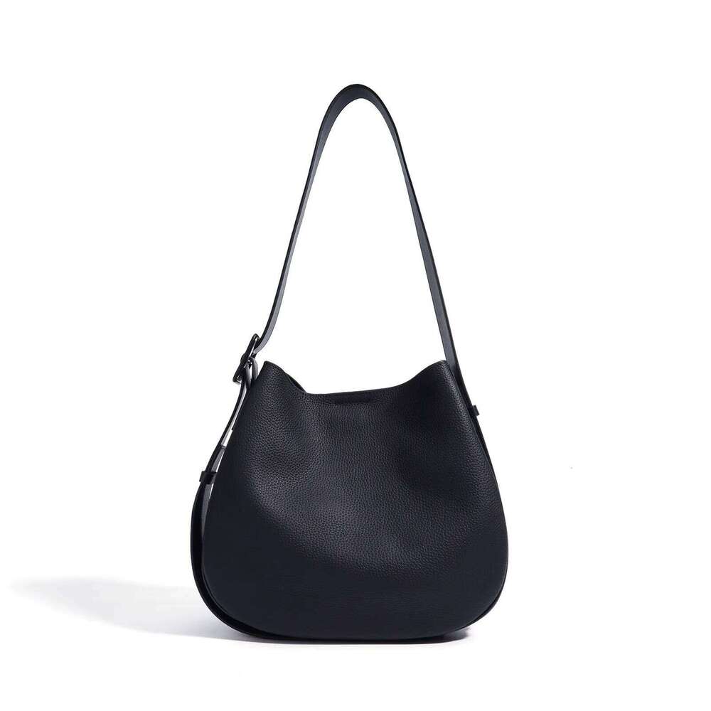 Niche Ladies Wide Strap Commuter Shoulder Large Capacity Leather Crossbody Women Simple Tote Bucket Bag Female