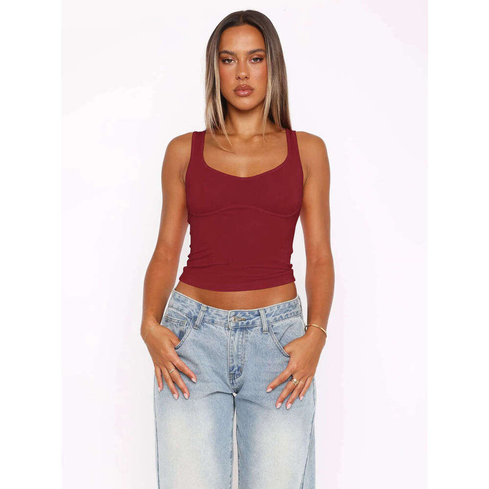 2025 Street Style Solid Color New Vest Sexy Sleeveless Slim Fit Crop Top Summer Y2K Small V-neck 1062