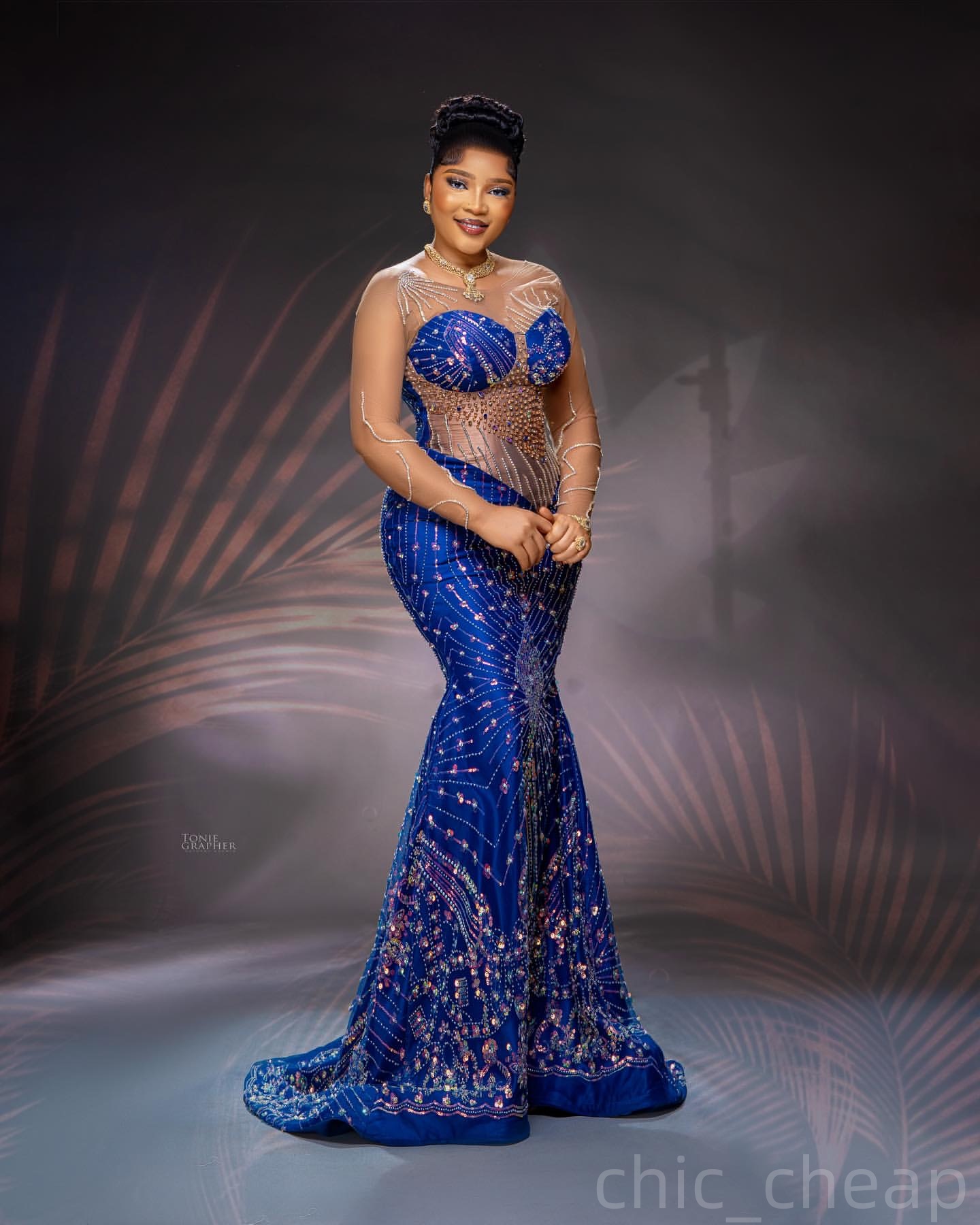 Royal Blue Mermaid Prom Dresses 2025 Beaded Crystals Sequined Evening Formal Party Second Birthday Engagement Gowns Plus Size Dress For Special Occasi