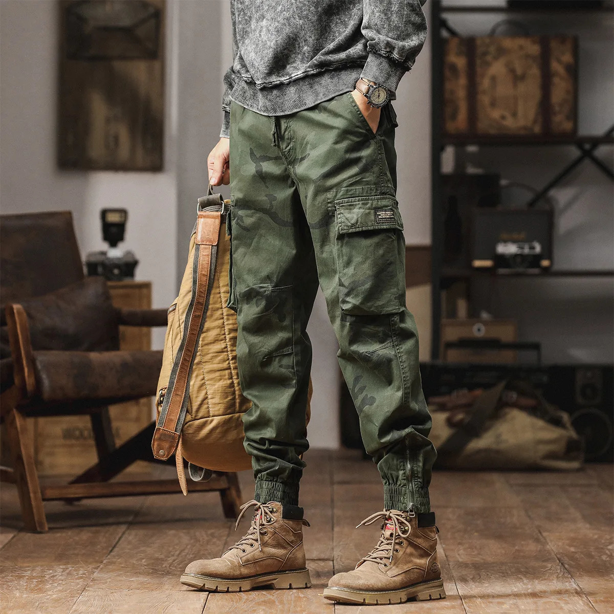 6 Pockets Camo Tactical Mens Cargo Pants Streetwear Clothing Joggers Fashion Military Double Waist Trousers Work Pants For Men 250528