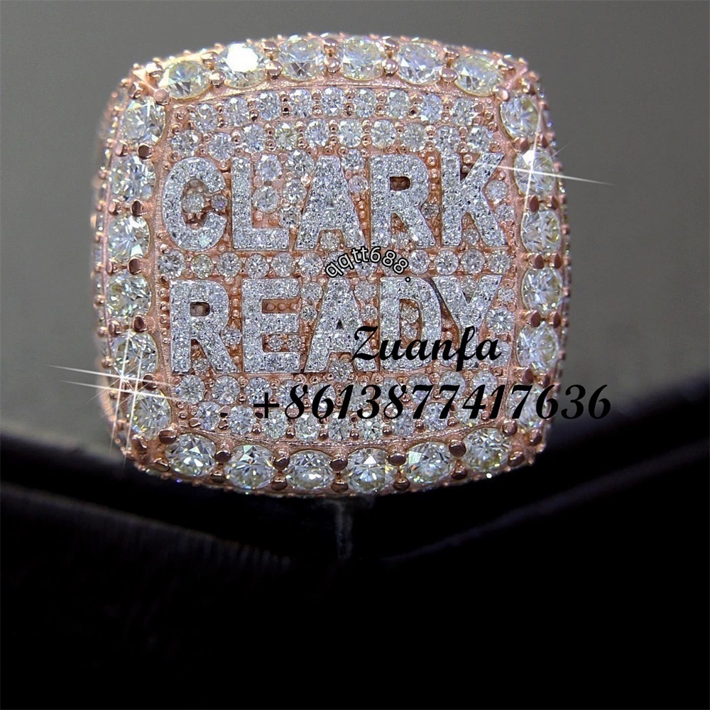 Custom Hip Hop Jewelry DIY Championship Style Diamond Ring Silver Rose Gold Plated VVS Moissanite Men Gold Plated Ring