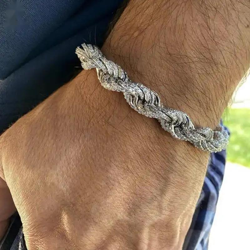 Jewelry 8mm Rope Twists Bracelet S925 Sterling Silver Micro Inlaid Full Diamond Twist Rope Chain Bracelet