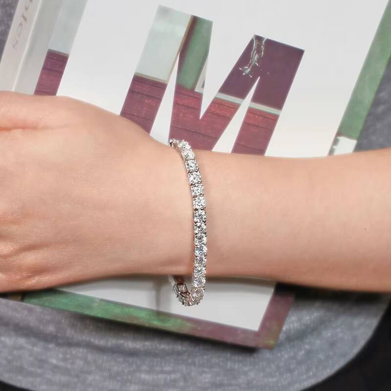 Sterling Sier 3-5mm Moissanite Tennis Bracelets Rhodium Plated Jewelry for Women