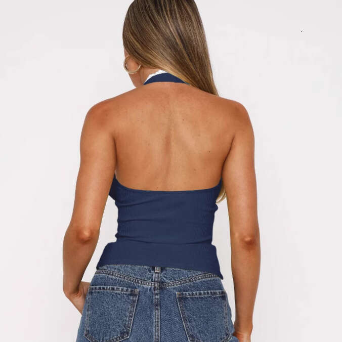 Spicy Girl Short Beauty Back Top Pure Desire Tie Bowknot Halter Neck Camisole Inner Wear for Women Summer 1062