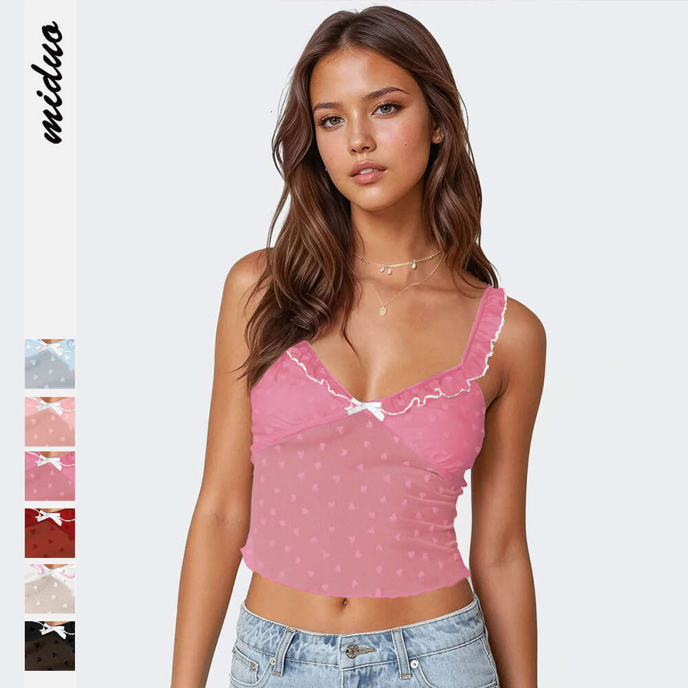 Design Polka Dot Lace Color Block Camisole Sexy Vest Hot Girl V-neck Women's Fashion 1062