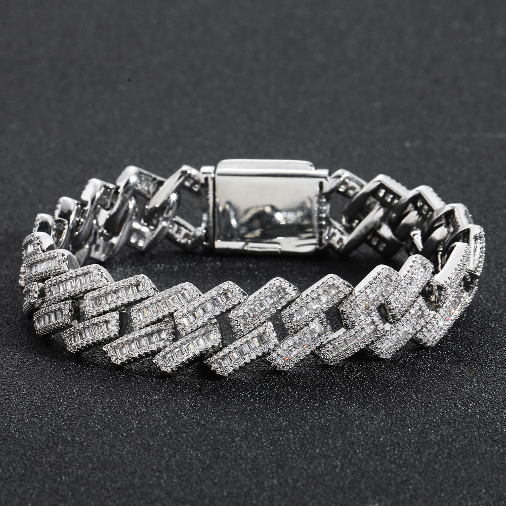 New 16mm T Square Mixed Moissanite Cuban Chain Personality Trendy Mens Hip-Hop Bracelet Niche Fashion Accessories moissanite