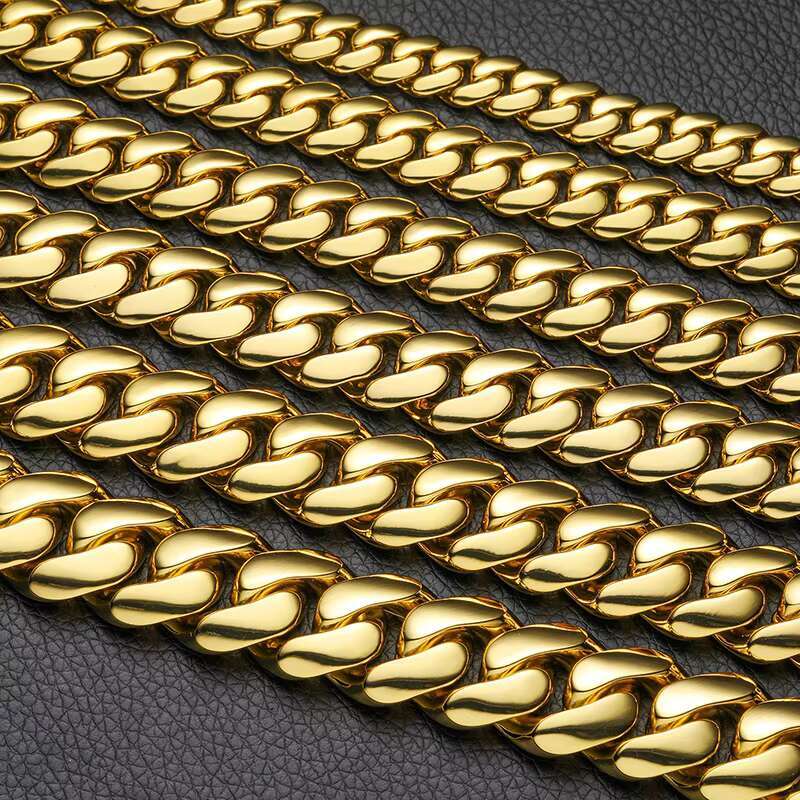 Cadena Cubana Para Hombres Hiphop Jewelry 8/10/12/14mm Gold Plated Heavy Solid Miami Cuban Link Chain Necklace