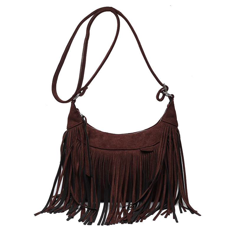 designer New Foreign Trade Tassel Bag for Women 2025 Fashion Faux Suede Retro Saddle Bag Stylish Crossbody Bag for Women