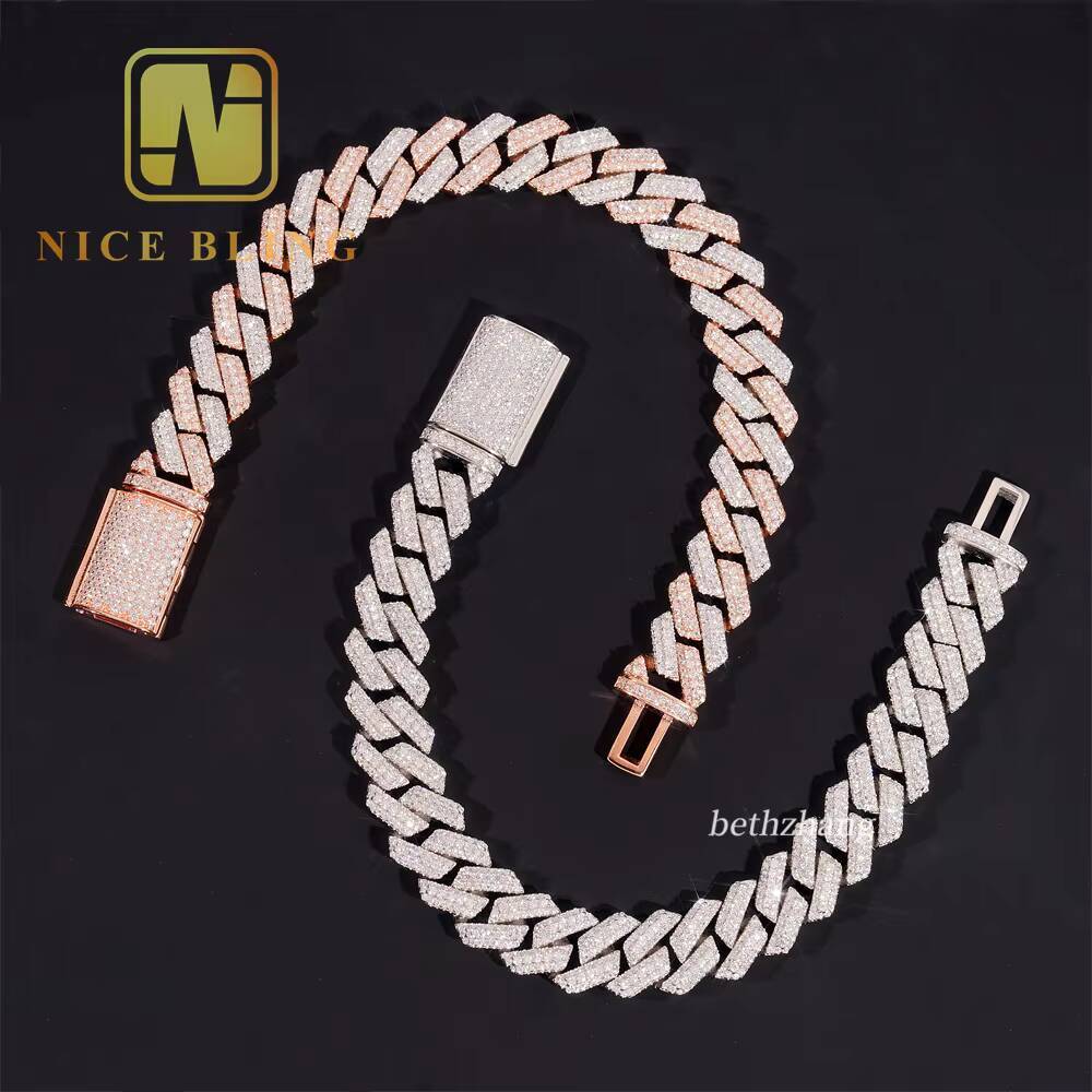 12.5mm Round Moissanite k Lab Dia Bracelet Sier Hip Hop Iced Out Jewelry Men Cuban Chain