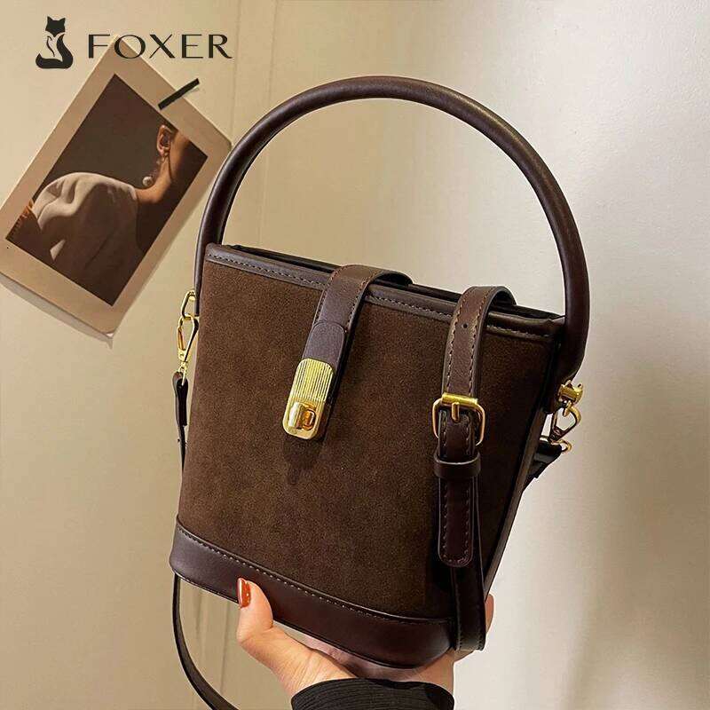 FOXER Cute Crossbody Bucket For Women PU Shoulder Bags Purse 2025 Lady Fashion Retro Girl's Handbag Bag Special Gift