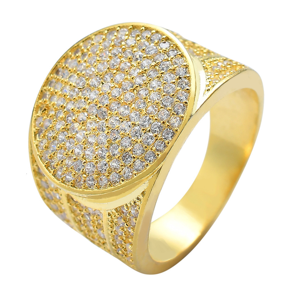 18k True Gold Electroplated Micro Set Moissanite Hiphop Ring Hiphop Mens Personalized Gold Ring moissanite