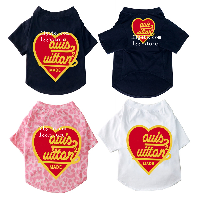 Designer Dogs T Shirts Brand Dog Apparel Soft, Lightweight Puppy Shirt Vest for Small and Medium Dogs Cotton Dog Clothes with Classic Letter Heart Pattern Dark Pink Y91