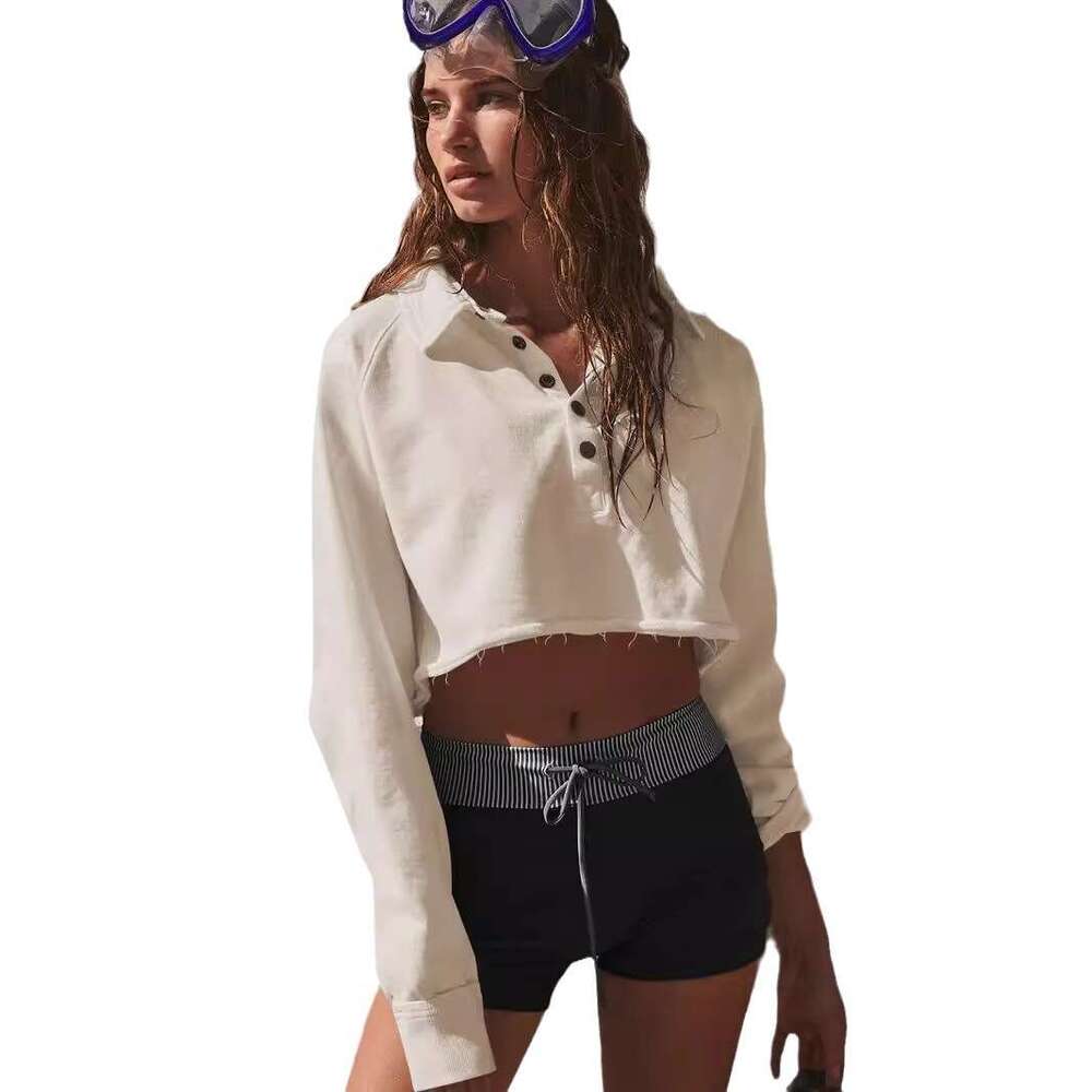 New Street Style Polo Shirt Button Trendy Brand Short Top Pullover Sweatshirt Jacket for Women Spring Autumn