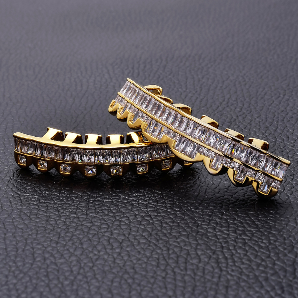 Halloween accessories hip hop braces 8 teeth square Moissaniteium gold teeth hip hop Grillz hip hop braces bling moissanite