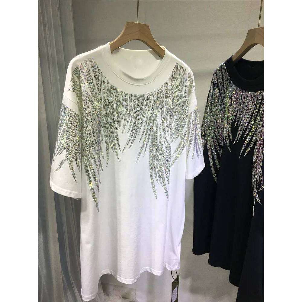 L-4XL Plus Tops Rhinestone Graphic T-shirts Large Size Tunic for Women Men Summer Cotton Women's Clothing Chubby Y2K