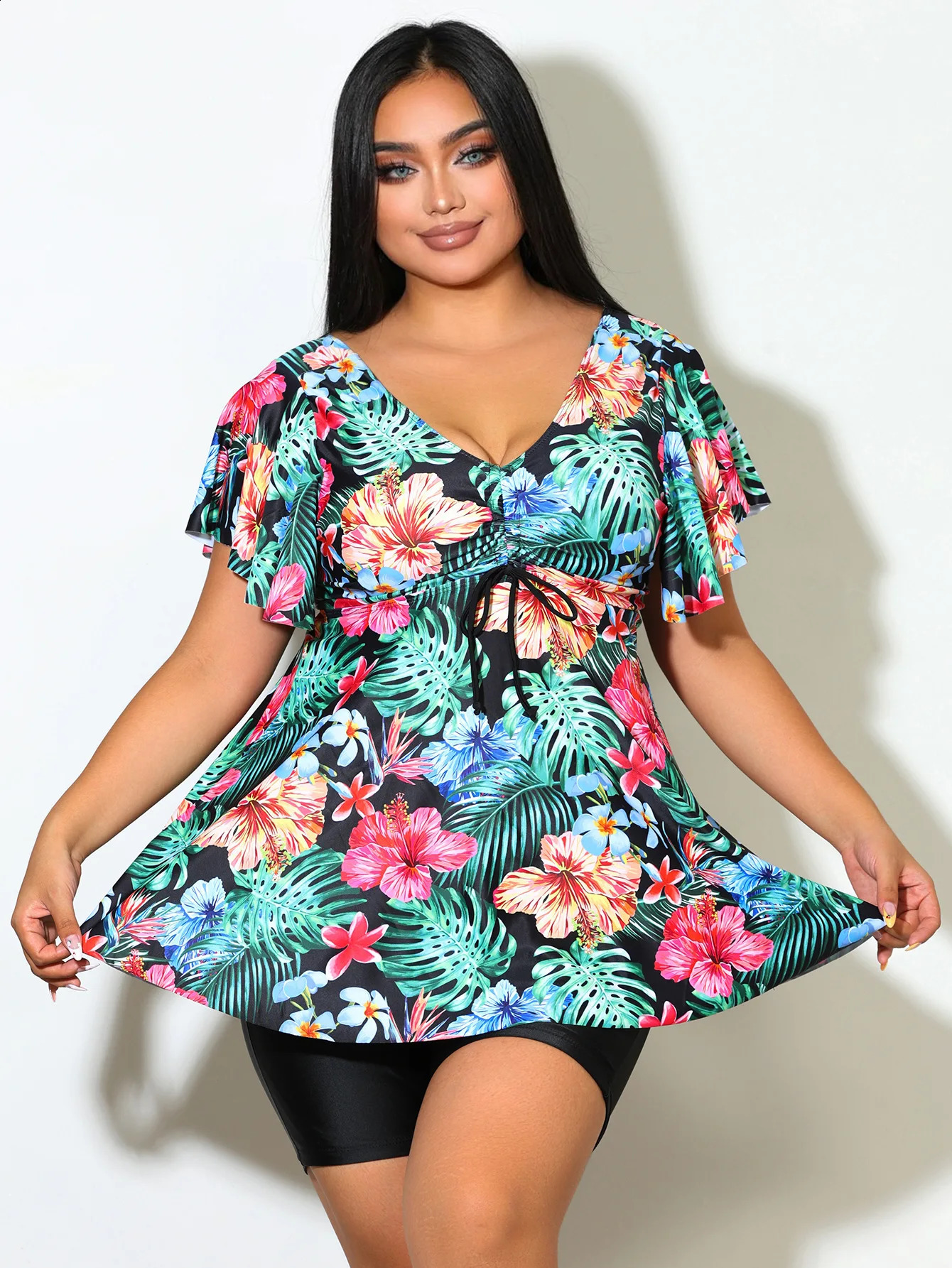Plus Size Two Piece Tankini Swimsuits For Women Printed Swim Top High Waist Shorts Tummy Control Bathing Suits 250528Z