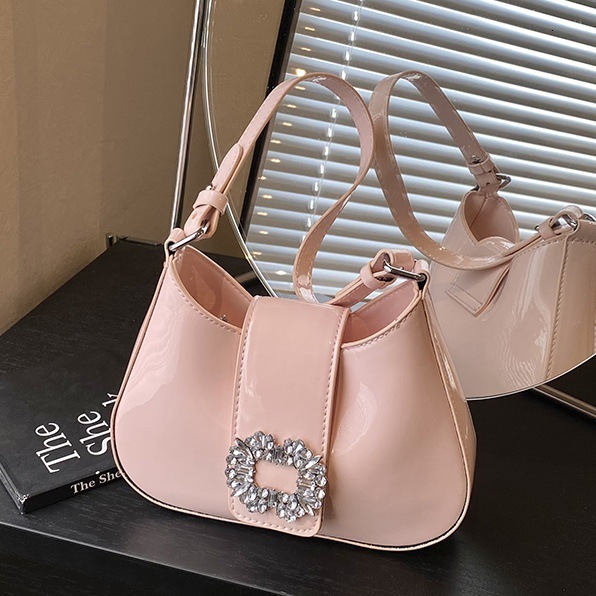 designer Patent Leather Underarm Bag for Women, Trendy Bucket Bag, 2025 New Niche Design, High-end Single Shoulder Small Square Bag