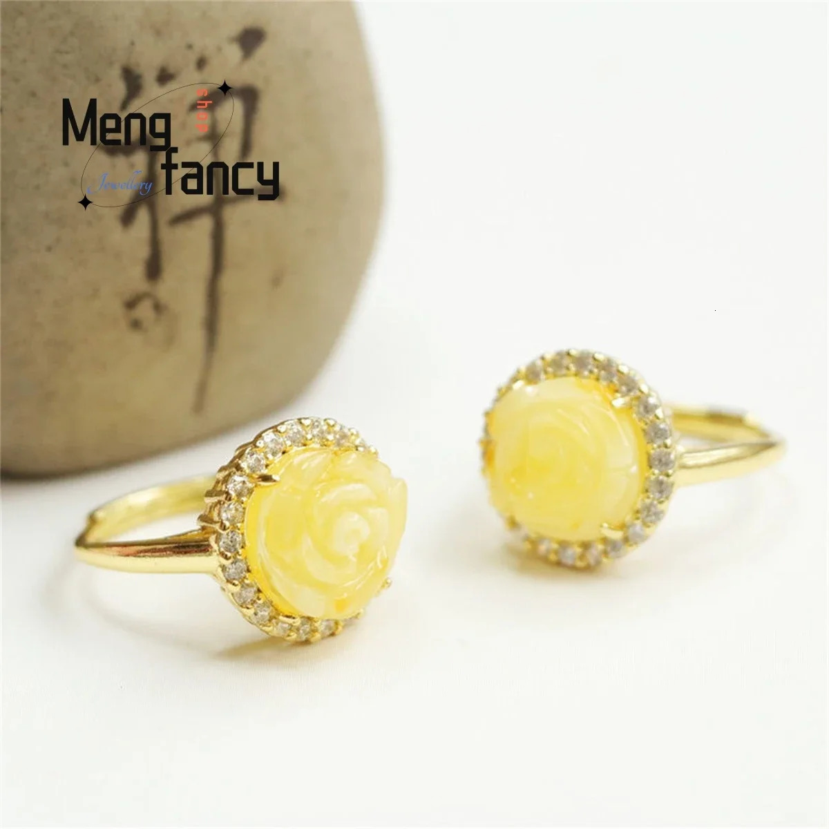 Natural Genuine Amber Chicken Oil Yellow Rose Ring Simple Generous Personalized Fashion Light Versatile Beauty Jewelry 250526