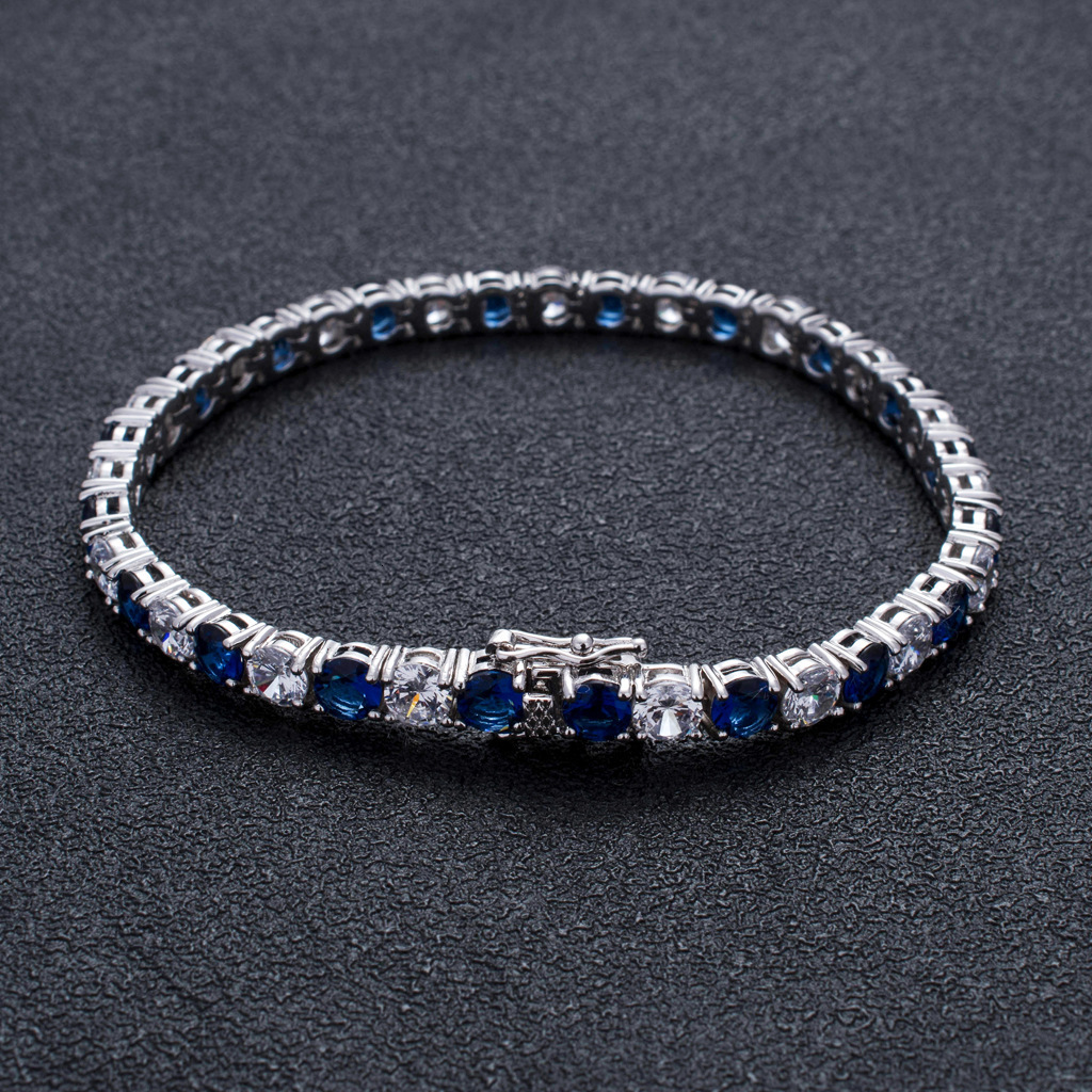 Hip Hop Blue White Moissanite Tennis Chain Tennis Chain Personalized Fashion Brand Mens Hip Hop Bracelet moissanite