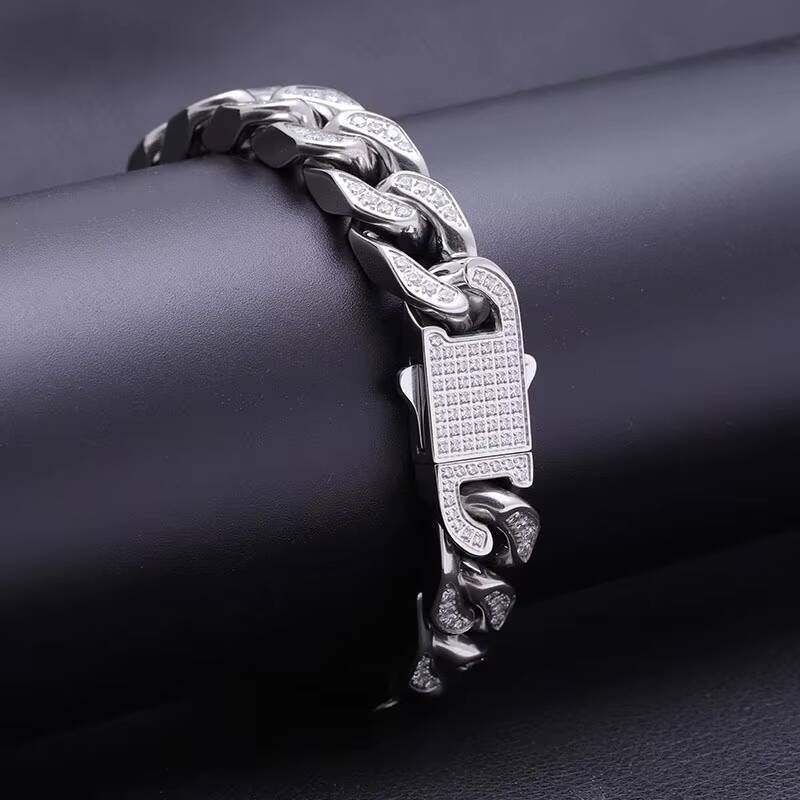 Hip hop gold curb men's necklace stainless steel chilled pearl cz Cuban chain birthday gift